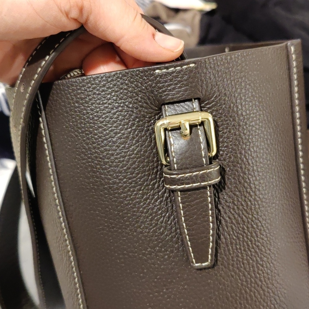 New!J.McLaughlin Zaina Pebble Grain Leather Brown Bucket Bag Y2K Hobo Elevated - Picture 7 of 16